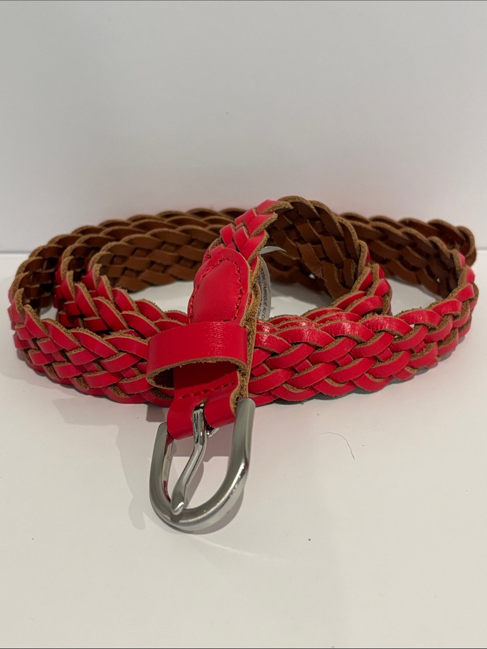 J. Crew Braided Leather Belt in Red and Brown Sz M/L